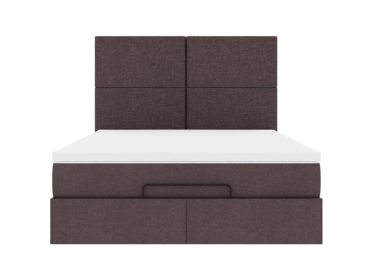 Cadre de lit ottoman avec matelas marron foncé 140x200 cm tissu