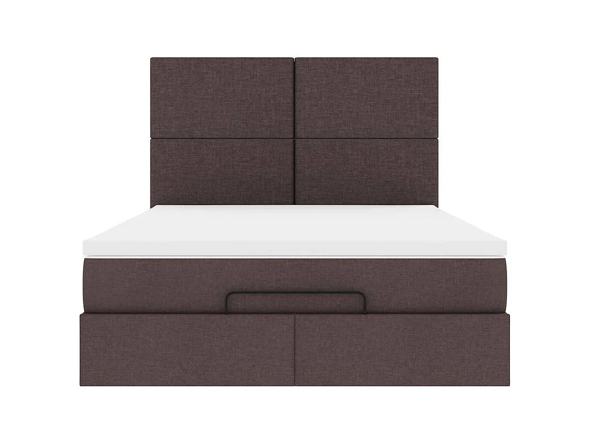 Cadre de lit ottoman avec matelas marron foncé 140x200 cm tissu