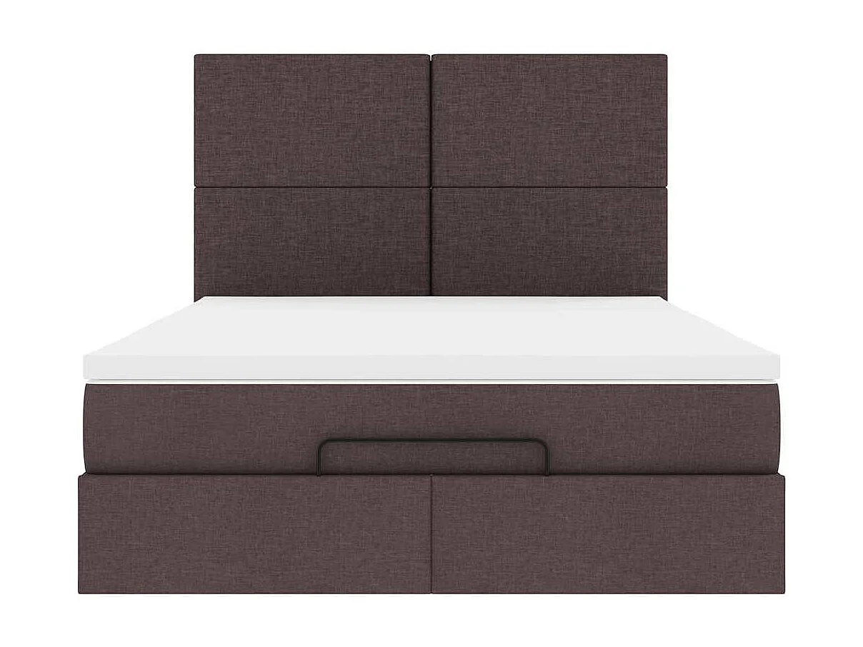 Cadre de lit ottoman avec matelas marron foncé 140x200 cm tissu