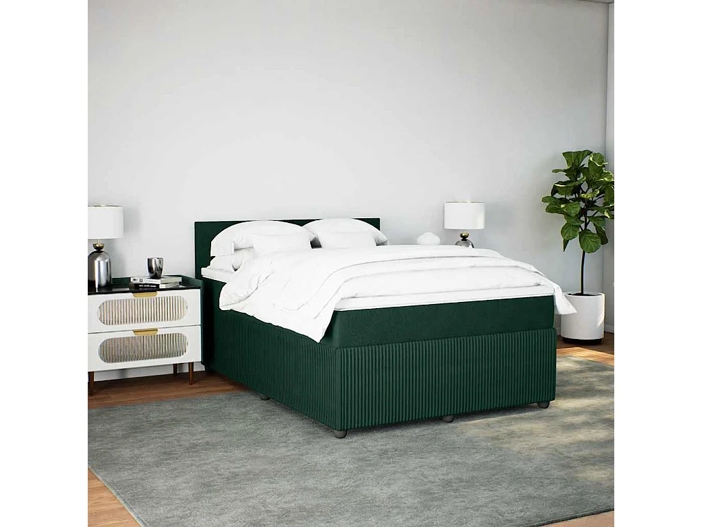 Giroletto a Molle con Materasso Verde Scuro 140x190 cm Velluto
