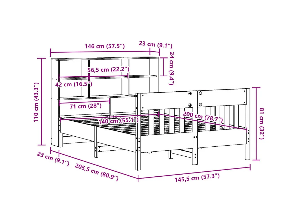 Cadre de lit sans matelas 140x200 cm bois massif de pin