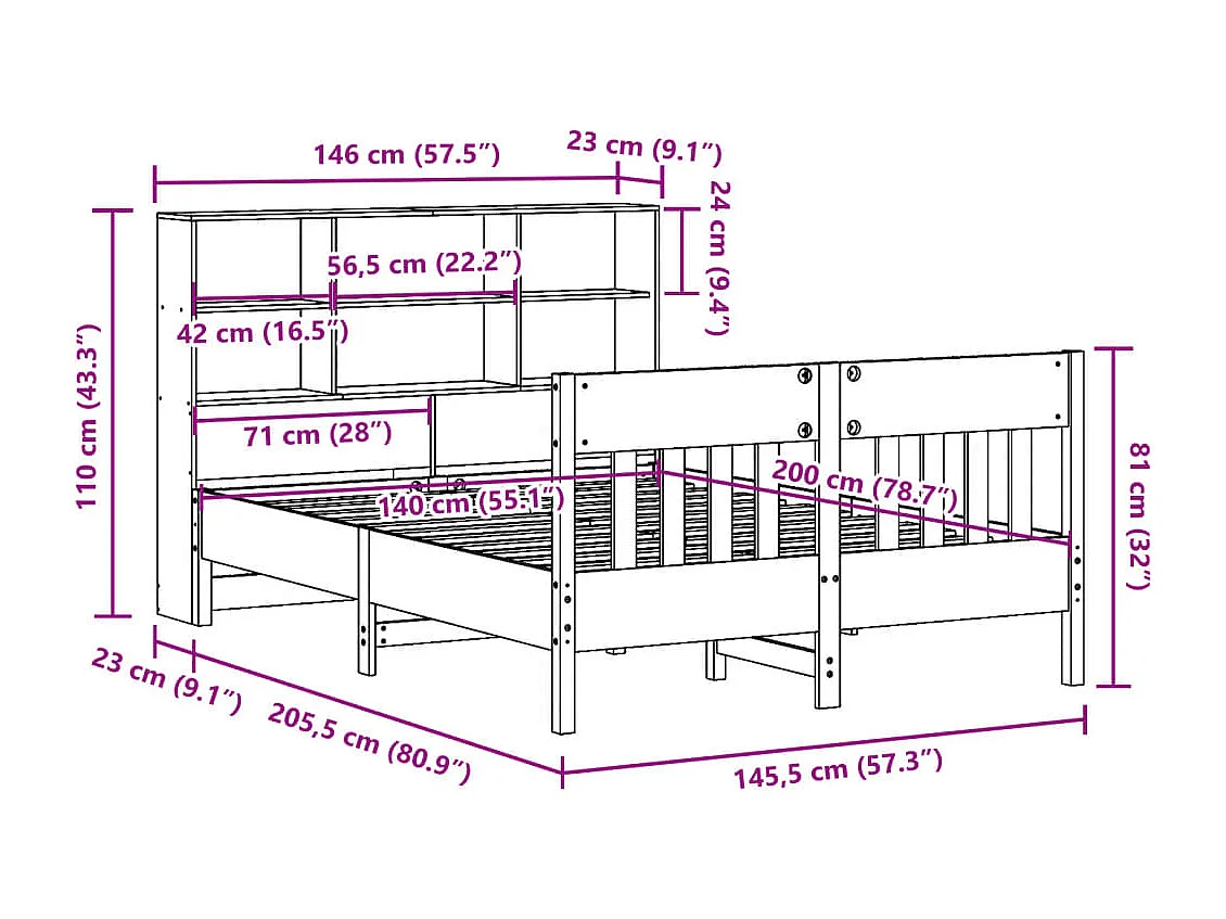 Massivholzbett ohne Matratze 140x200 cm Kiefernholz