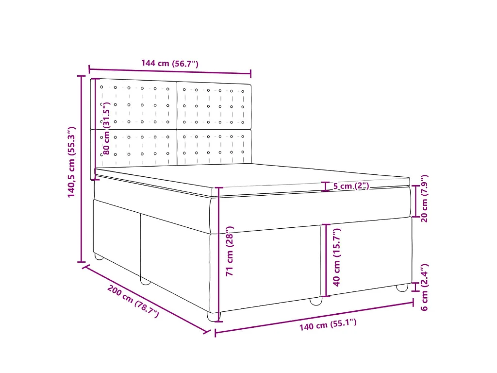 Boxspringbett mit Matratze Dunkelgrau 140x200 cm Stoff