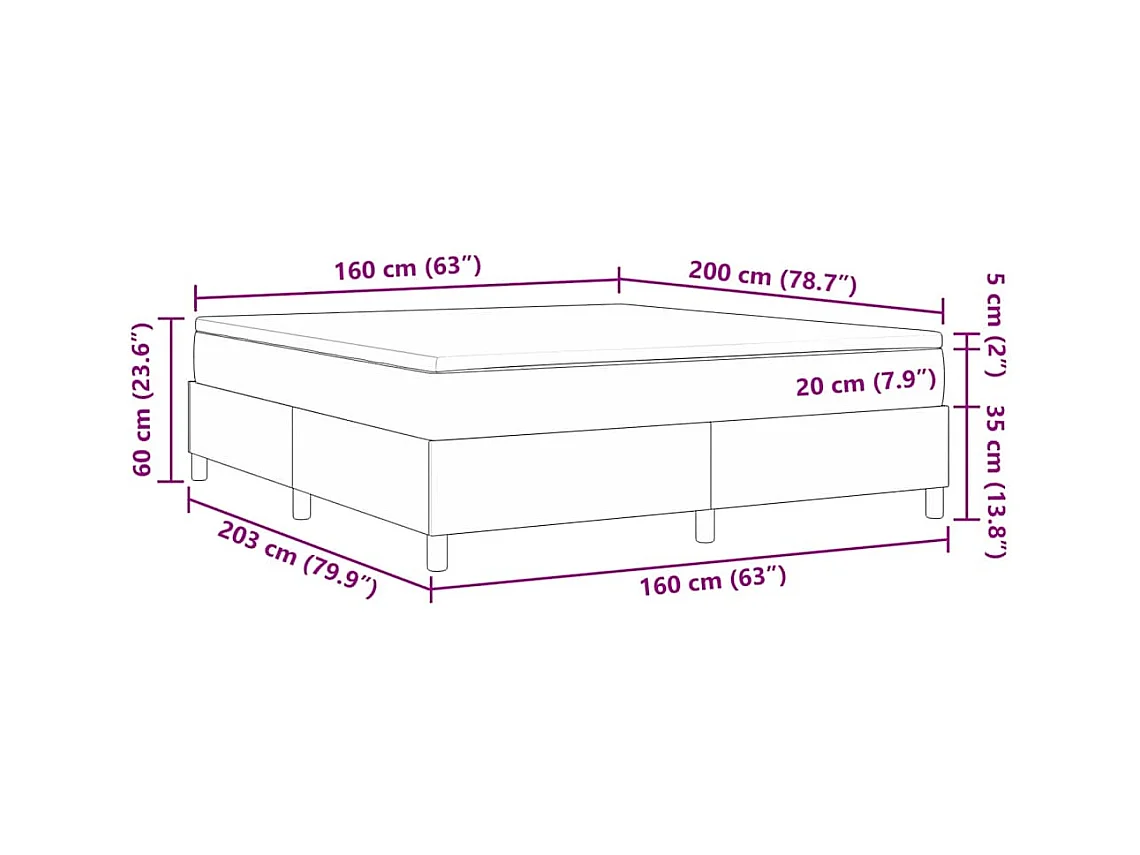 Letto a molle Grigio chiaro,Bianco 203 x 160 x 60 cm