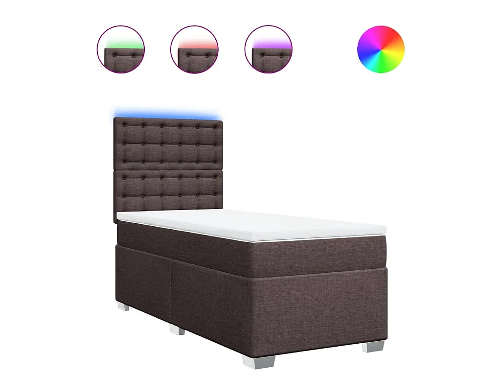 Cama box spring con colchón tela marrón oscuro 90x200 cm