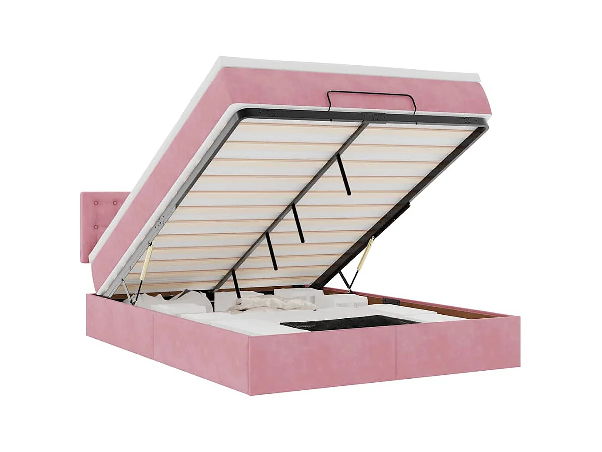 Struttura Letto Pouf con Materasso Rosa 140x200 cm in Velluto