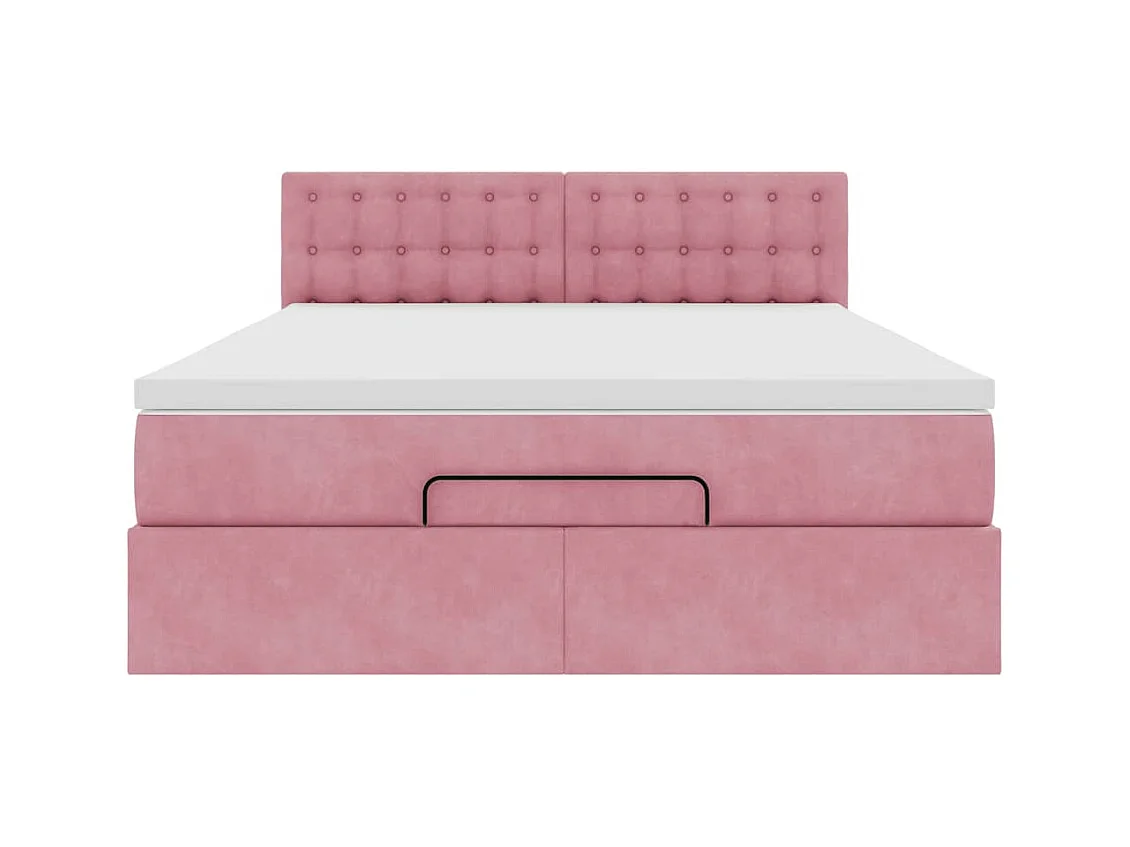 Struttura Letto Pouf con Materasso Rosa 140x200 cm in Velluto