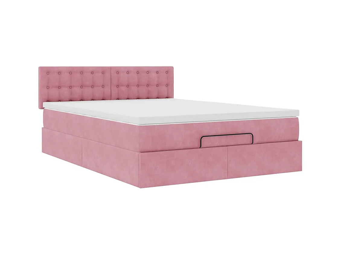 Struttura Letto Pouf con Materasso Rosa 140x200 cm in Velluto
