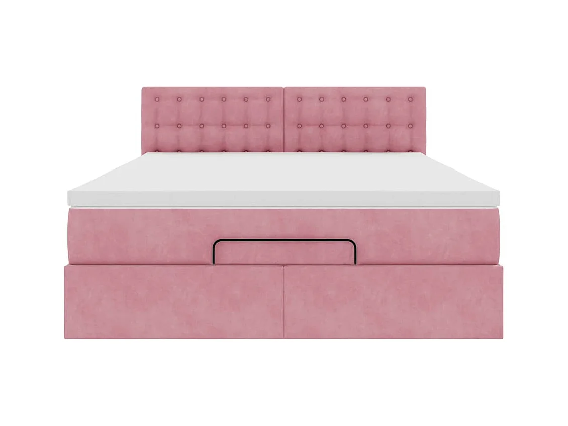 Struttura Letto Pouf con Materasso Rosa 140x200 cm in Velluto
