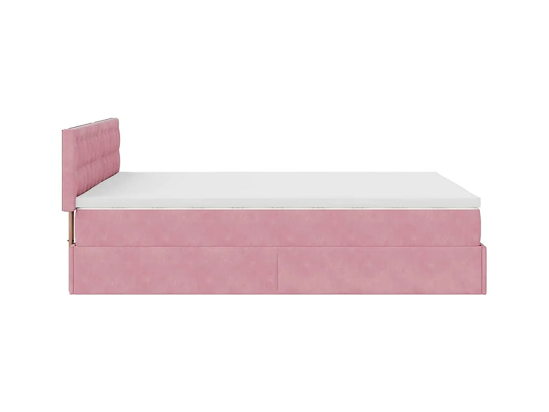 Struttura Letto Pouf con Materasso Rosa 140x200 cm in Velluto