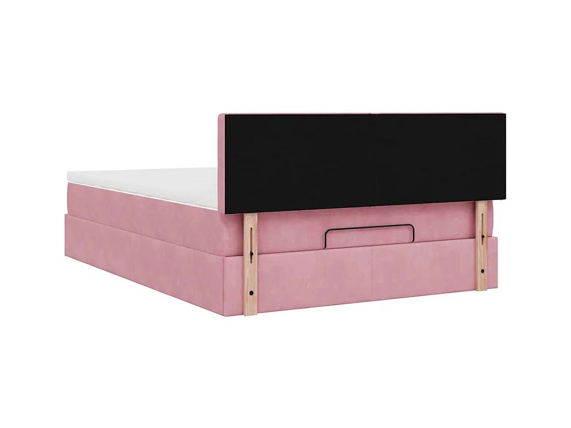 Struttura Letto Pouf con Materasso Rosa 140x200 cm in Velluto