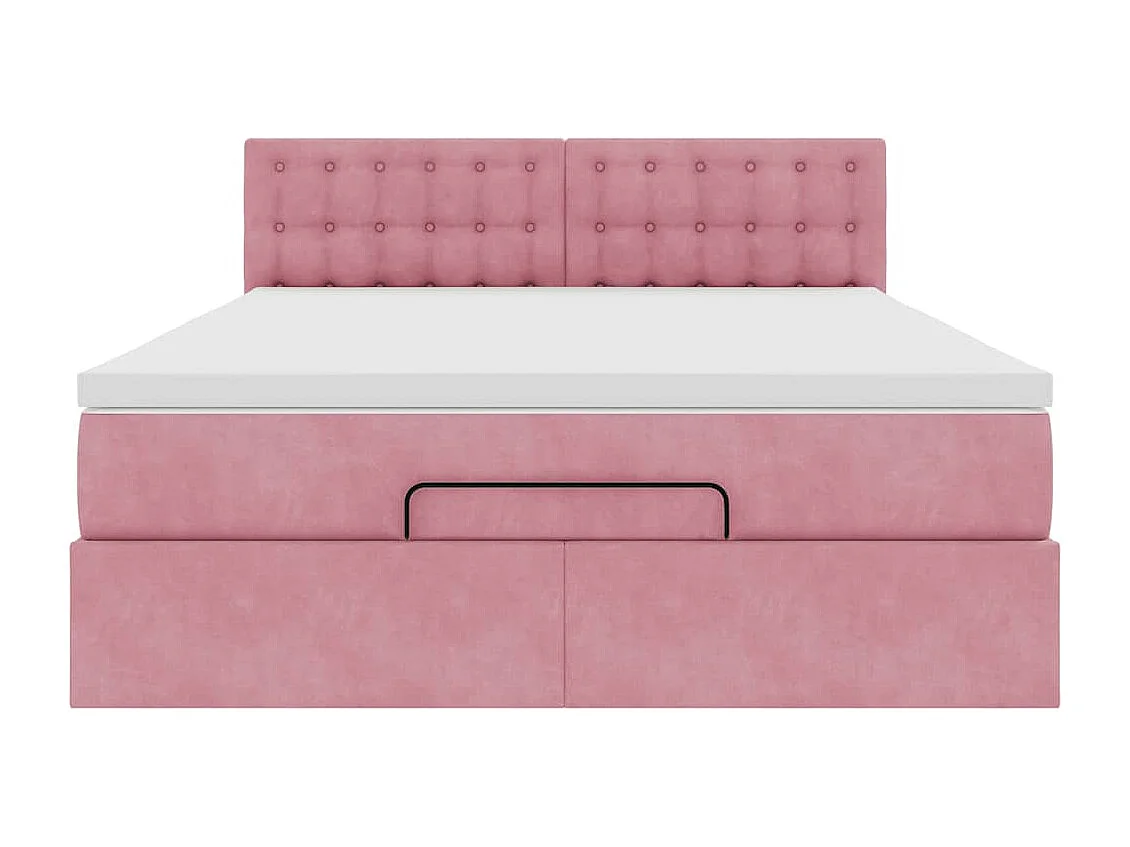 Cadre de lit ottoman avec matelas rose 140x200 cm velours