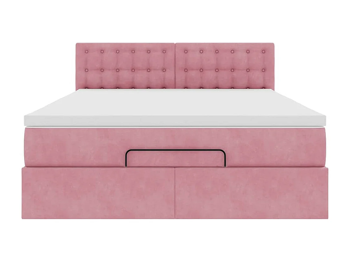 Cadre de lit ottoman avec matelas rose 140x200 cm velours