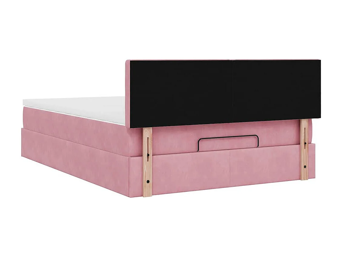 Cadre de lit ottoman avec matelas rose 140x200 cm velours