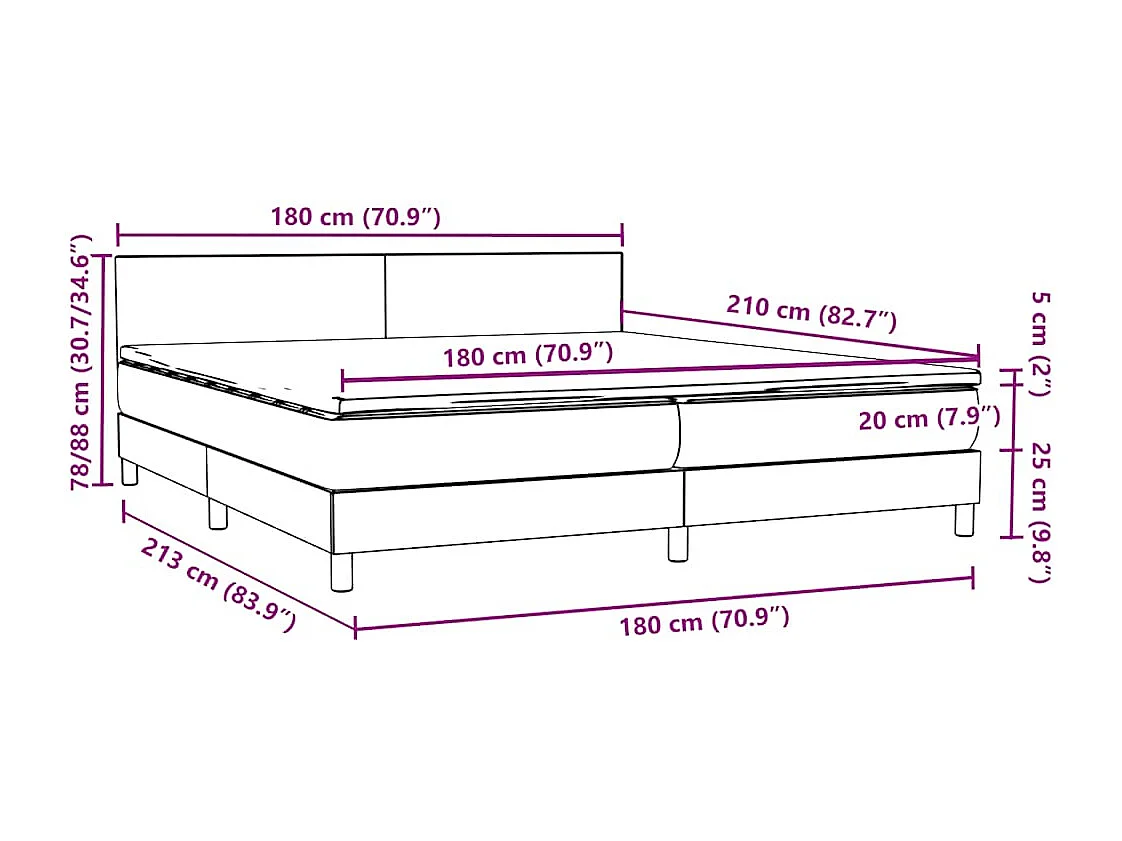 Cama box spring con colchón terciopelo rosa 180x210 cm