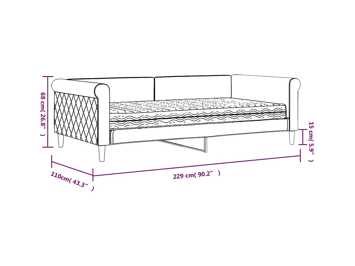 Lit de jour avec matelas vert foncé 100x200 cm velours