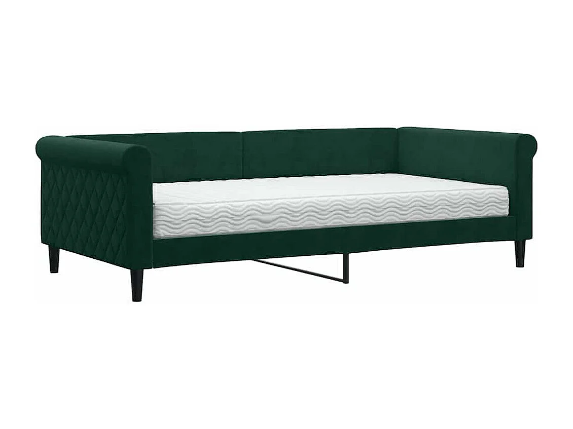 Lit de jour avec matelas vert foncé 100x200 cm velours