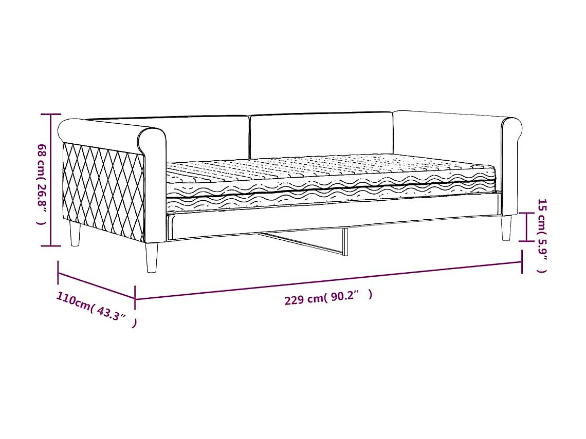Lit de jour avec matelas vert foncé 100x200 cm velours