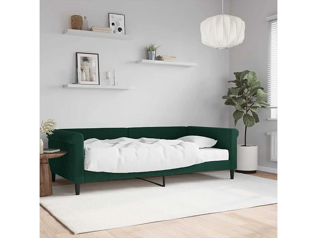 Lit de jour avec matelas vert foncé 100x200 cm velours