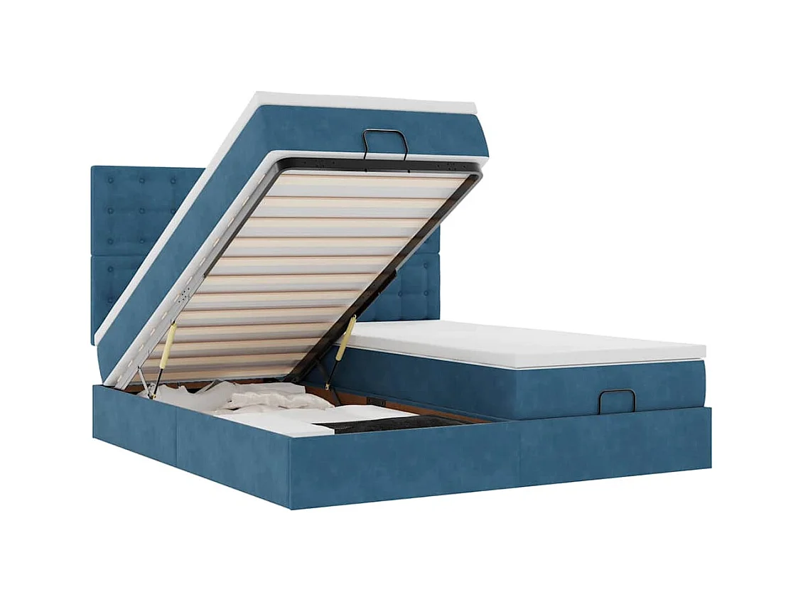 Cadre de lit ottoman avec matelas bleu foncé 180x200 cm velours