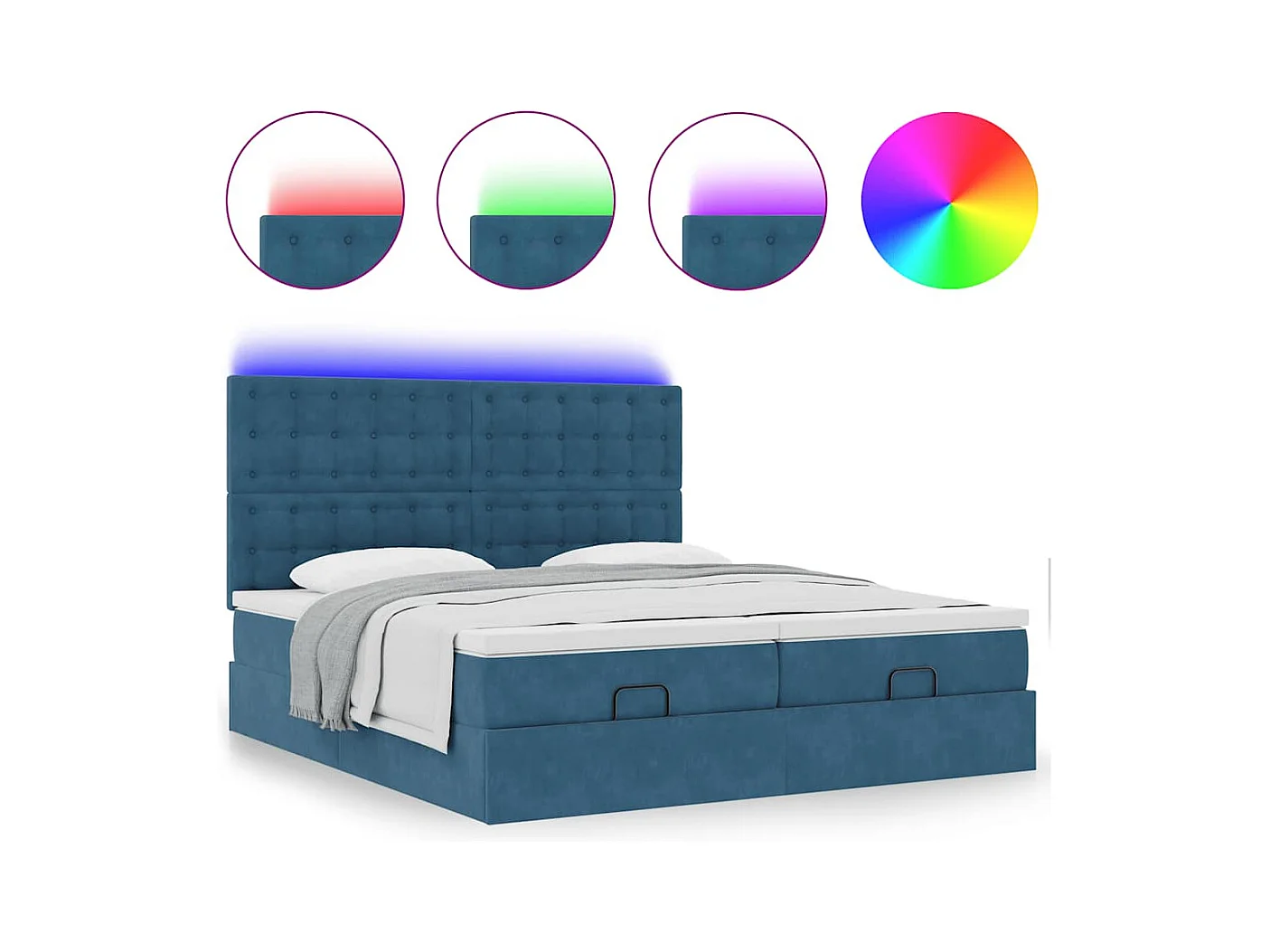 Ottoman-Bett mit Matratzen & LEDs Dunkelblau 180x200 cm Samt
