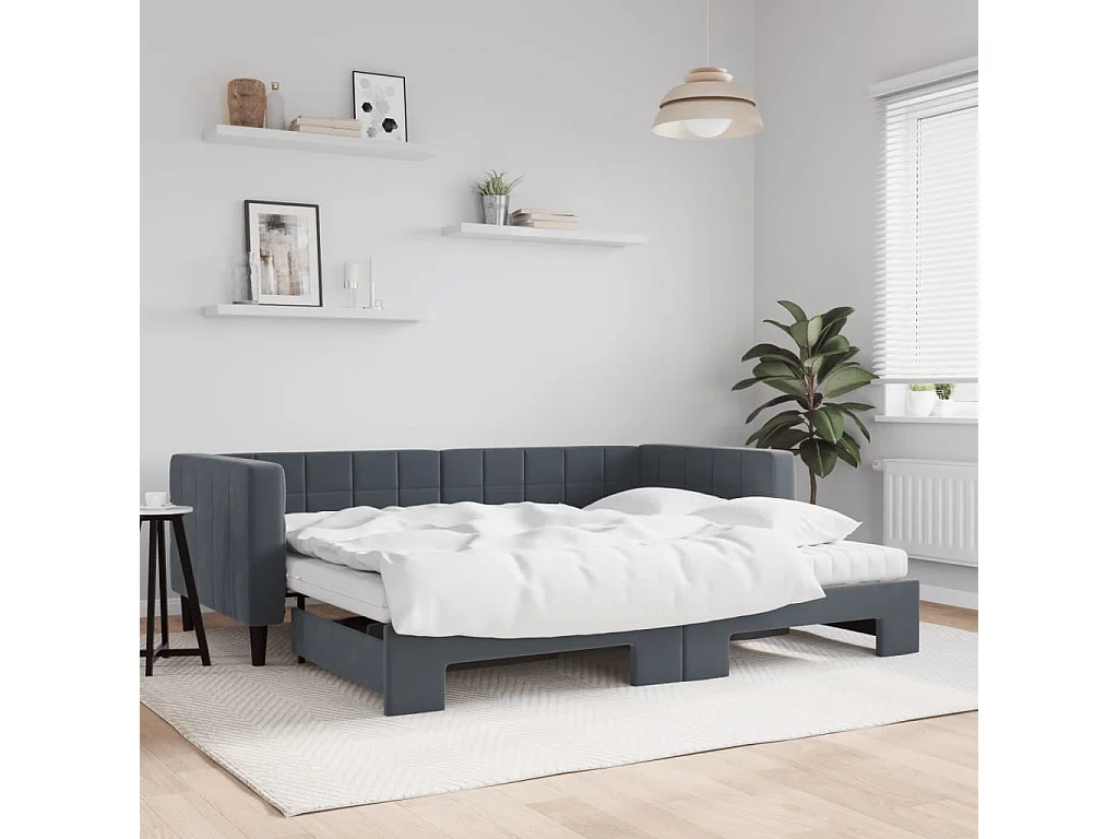 Divano Letto Estraibile Materassi Grigio Scuro 90x190cm Velluto