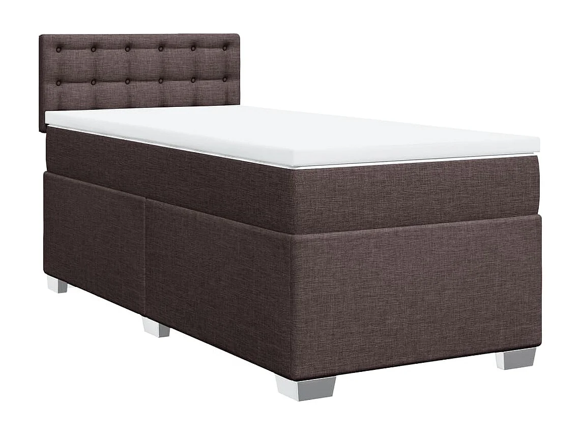 Cama box spring con colchón tela marrón oscuro 100x200 cm