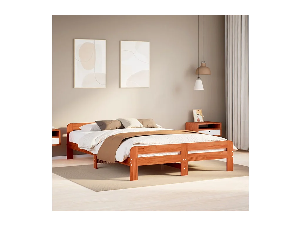 Cadre de lit sans matelas cire marron 140x190cm bois pin massif