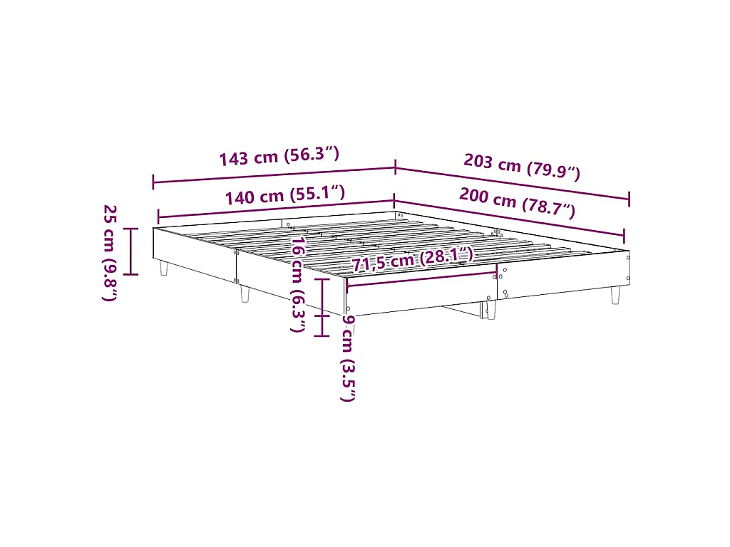 Bedframe zonder matras 140x200 cm spaanplaat wit