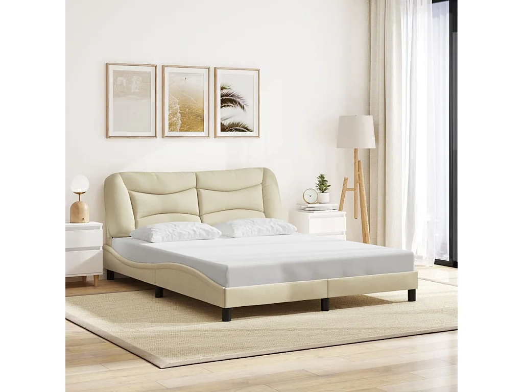 Bedframe met LED zonder matras "Hvar" 160x200 cm stof crème