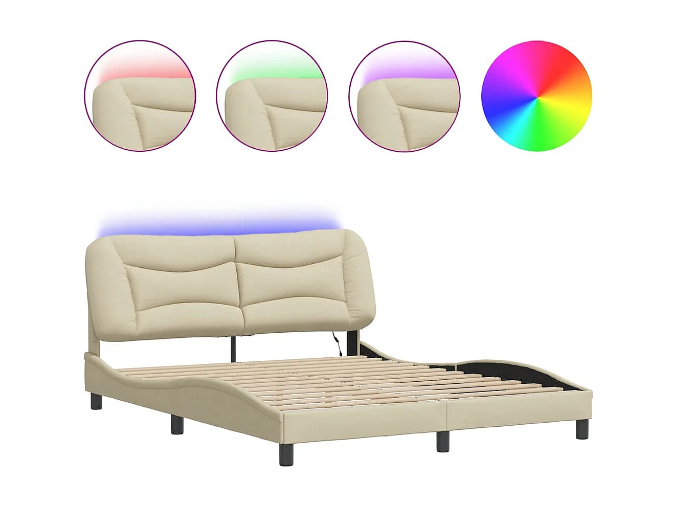 Bettgestell mit LED ohne Matratze "Hvar" Creme 160x200 cm Stoff