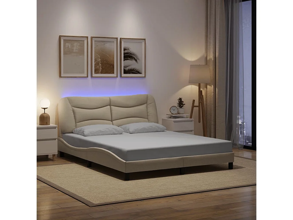Bettgestell mit LED ohne Matratze "Hvar" Creme 160x200 cm Stoff
