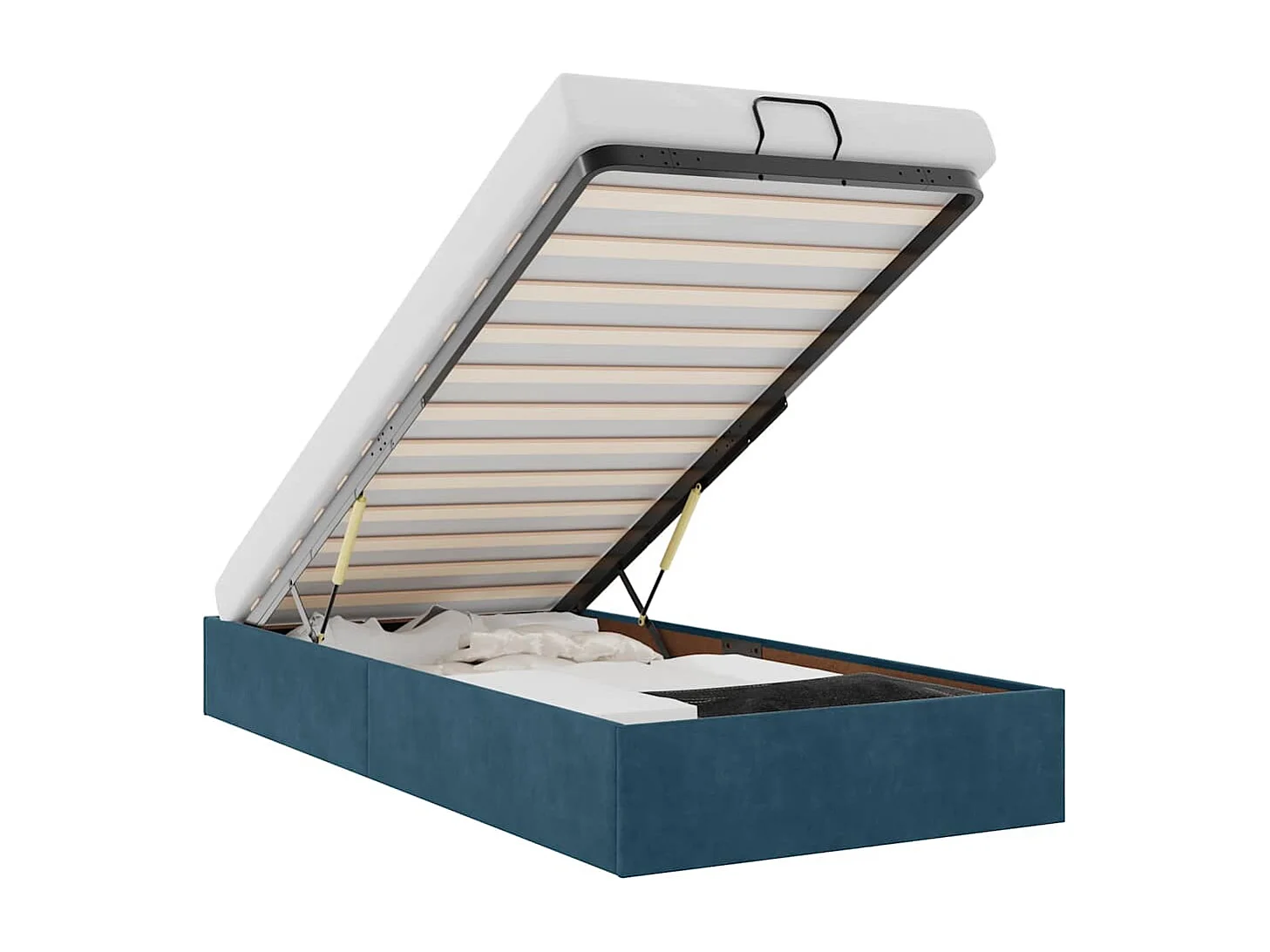 Estructura de cama otomana sin colchón terciopelo azul oscuro