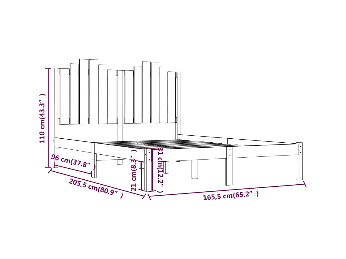 Estructura de cama de madera maciza de pino 160x200 cm