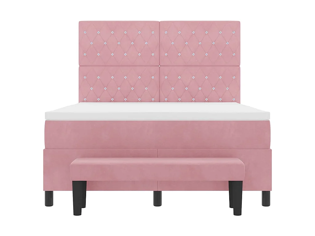 Lit à ressorts avec tête de lit Rose 190 x 140 cm Velours