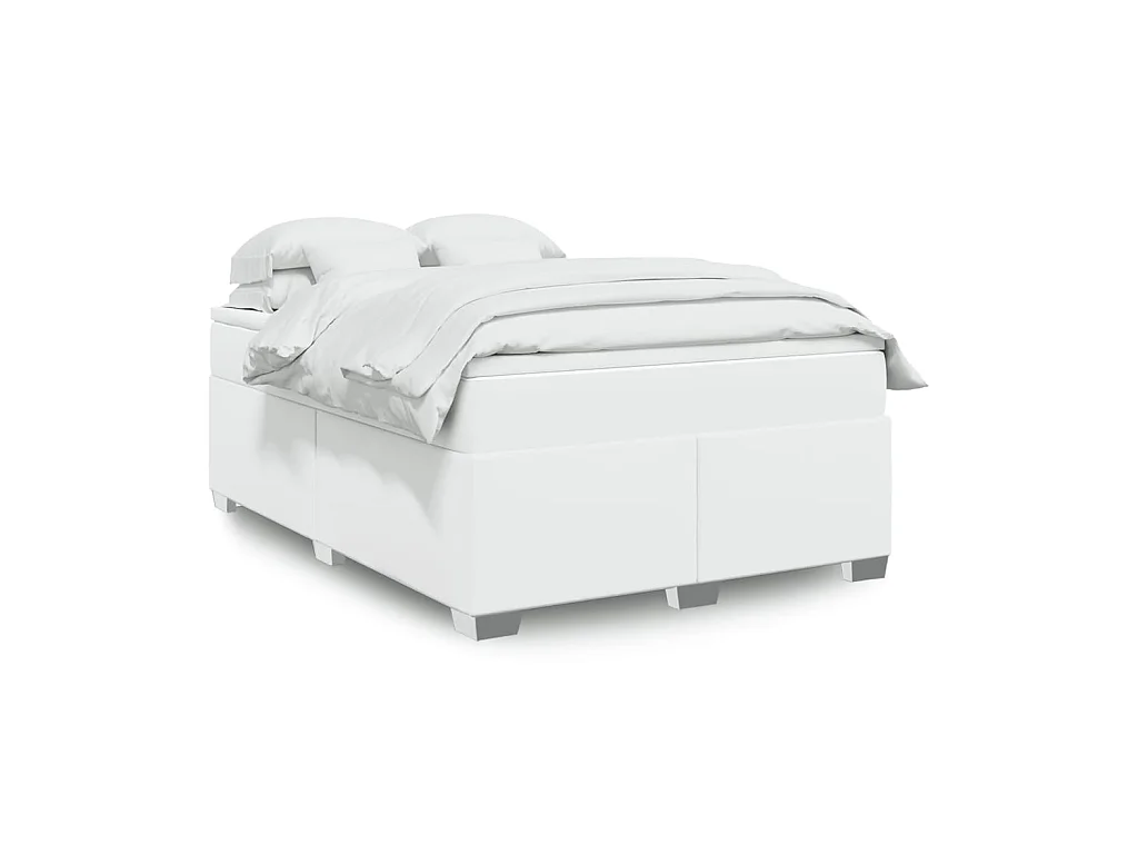 Sommier à lattes de lit avec matelas Blanc 140x190cm Similicuir