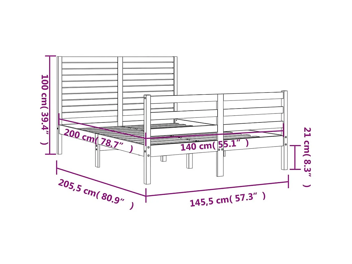 Cadre de lit sans matelas blanc 140x200 cm bois massif