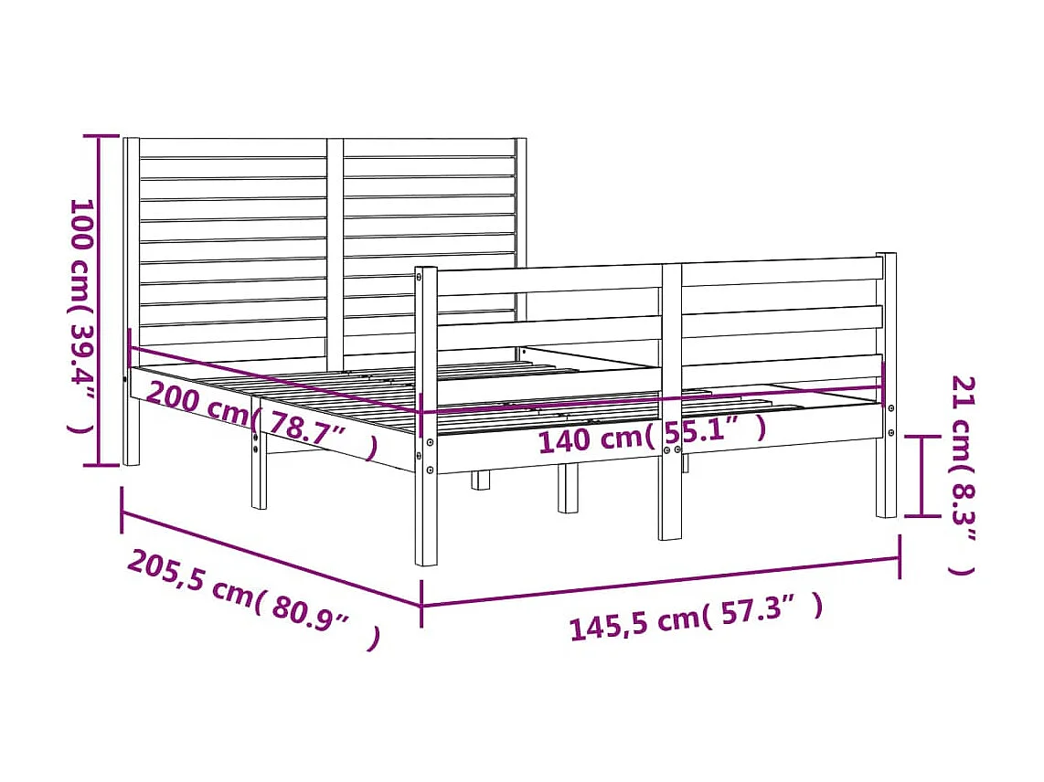 Cadre de lit sans matelas blanc 140x200 cm bois massif