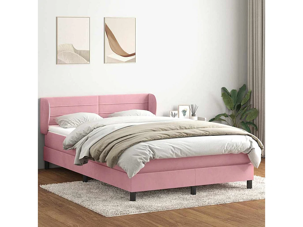 Boxspring met matras fluweel roze 160x220 cm
