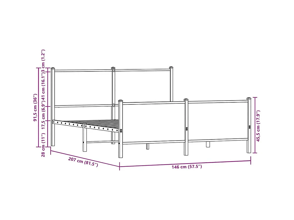 Cadre de lit en métal sans matelas chêne sonoma 140x200 cm