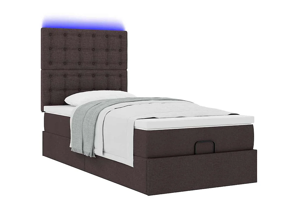 Cadre de lit ottoman avec matelas marron foncé 90x190 cm tissu