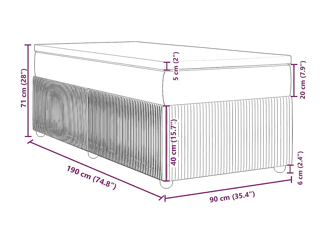 Cama box spring con colchón tela gris claro 90x190 cm
