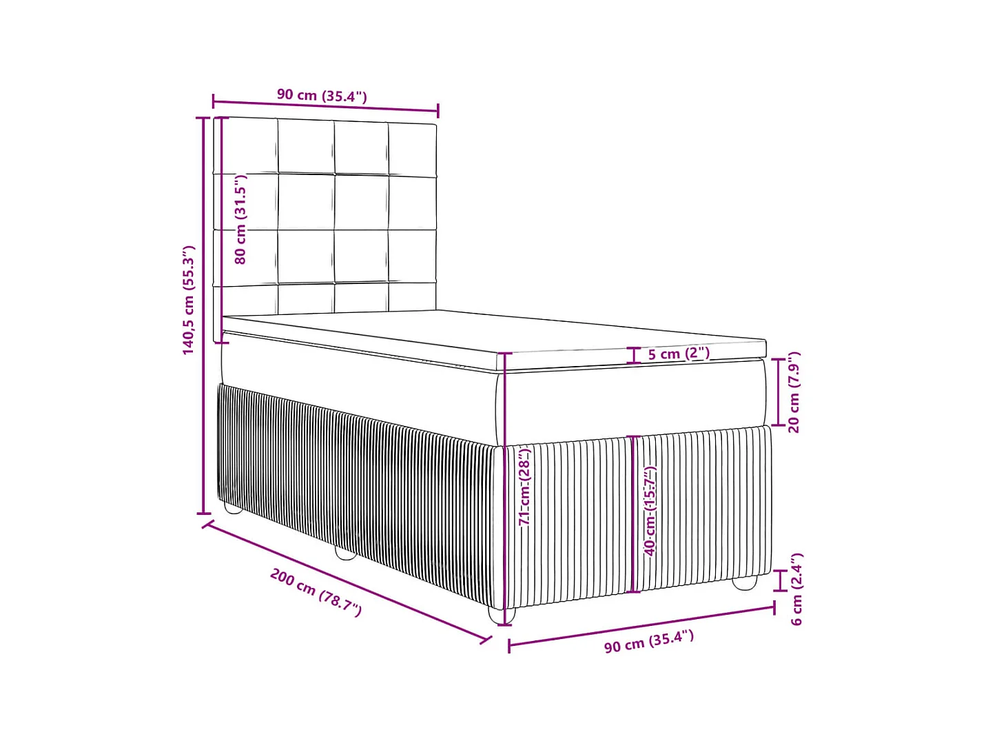 Sommier à lattes de lit avec matelas Crème 90x200 cm Tissu