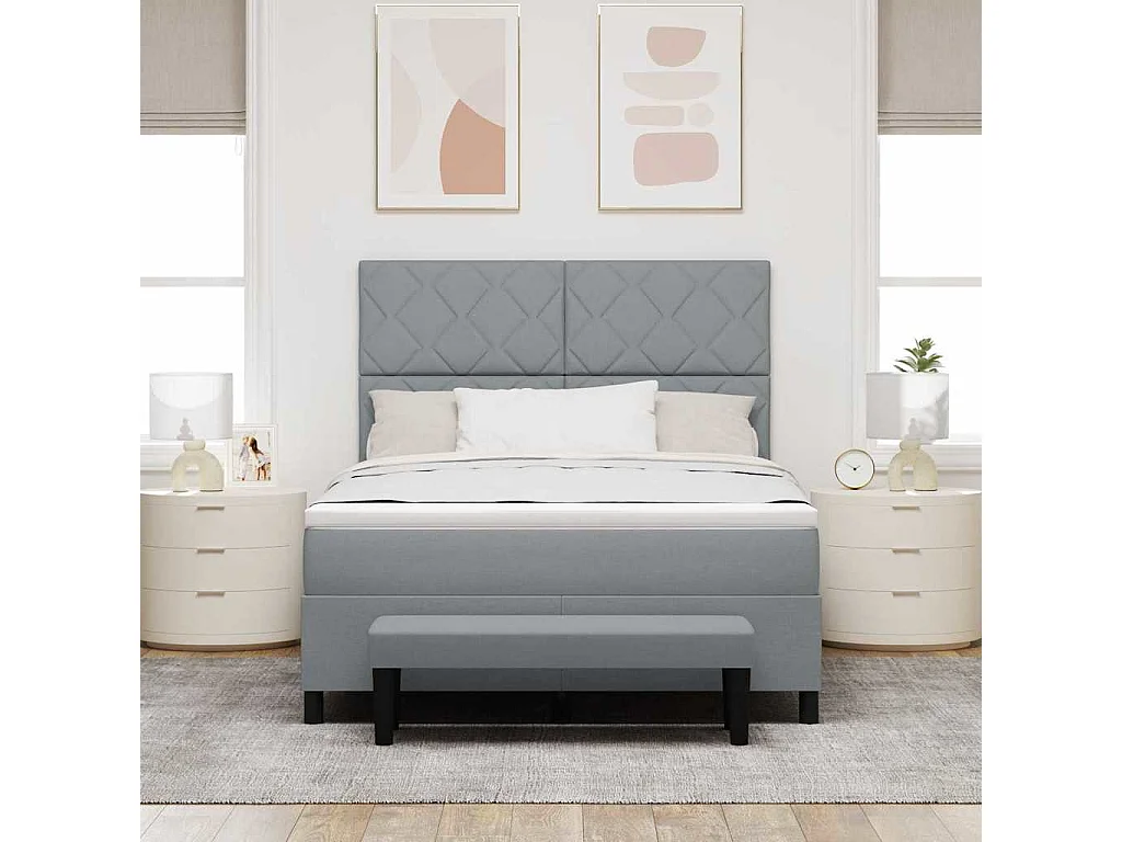 Cama Box com colchão com cabeceira Cinzento-claro 160 x 200 cm