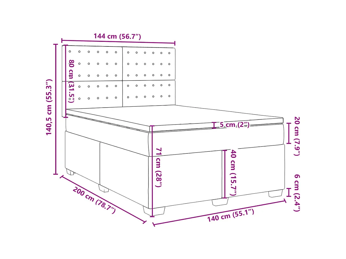 Boxspringbett Matratze Cappuccino-Braun 140x200cm Kunstleder
