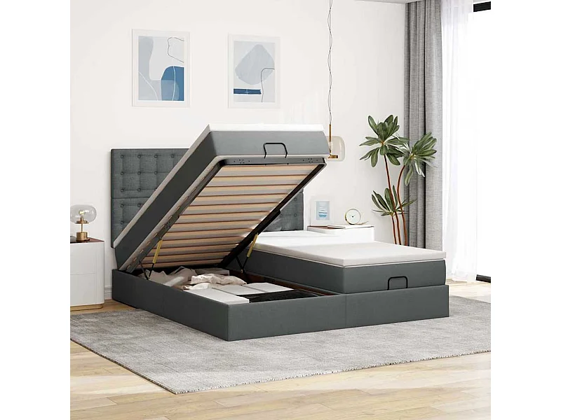 Ottoman bed met matrassen 160x200cm stof donkergrijs