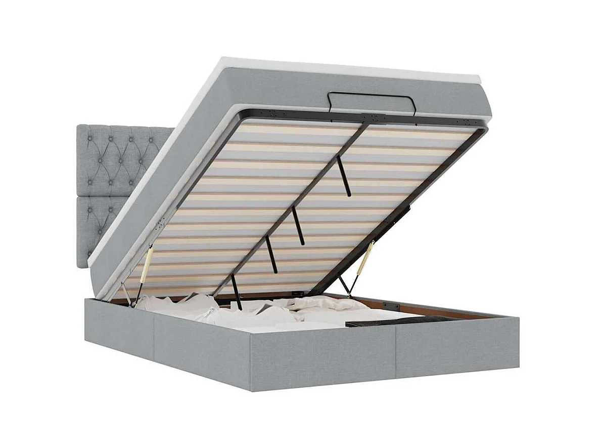 Ottoman-Bett mit Matratze Hellgrau 140x200 cm Stoff