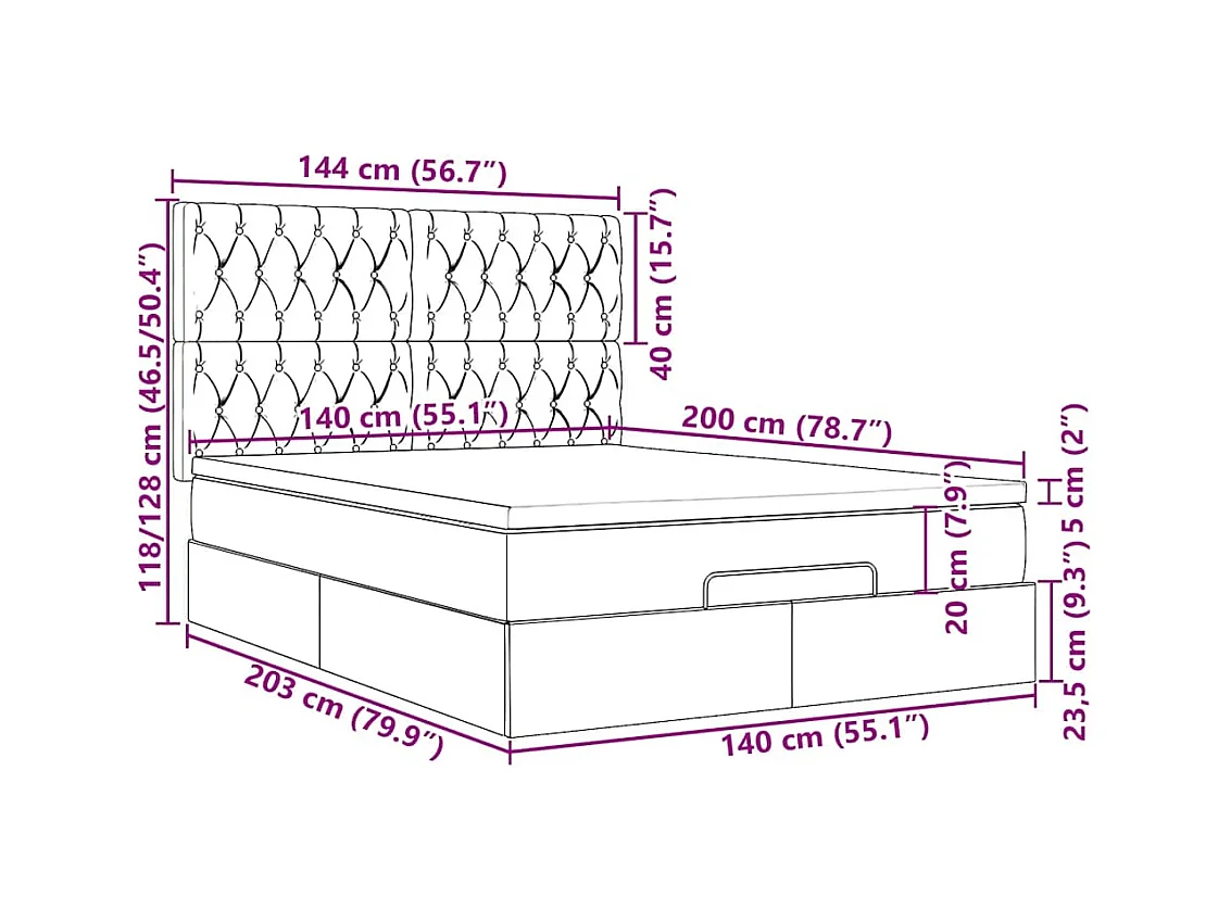 Ottoman-Bett mit Matratze Hellgrau 140x200 cm Stoff