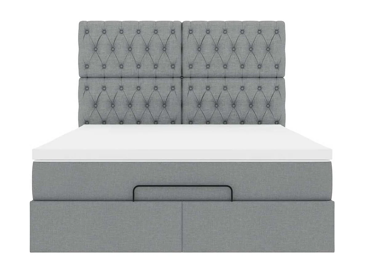 Cadre de lit ottoman et matelas gris clair 140x200 cm tissu