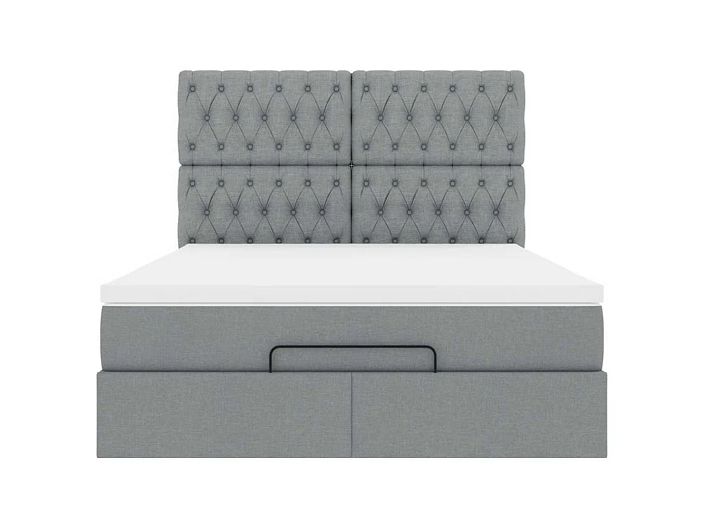 Cadre de lit ottoman et matelas gris clair 140x200 cm tissu
